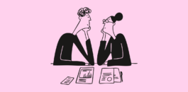 Illustration: Mann und Frau arbeiten gemeinsam im Coworking Space 